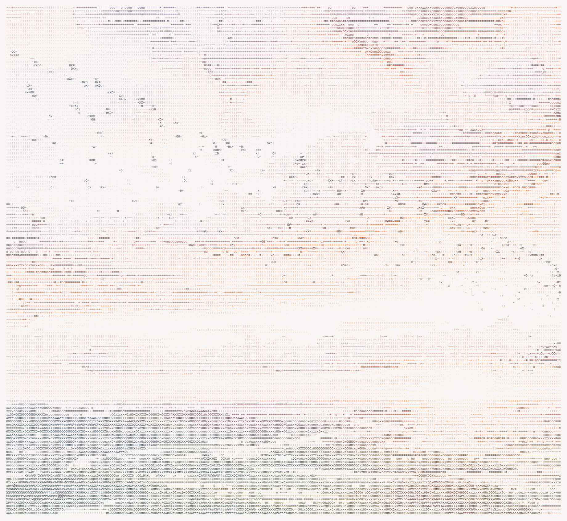 Color ASCII art: a flock of birds flying toward the horizon where the sun is setting, surrounded by clouds.